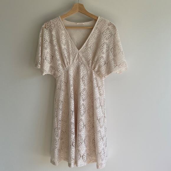 Cache‎ Crochet Batwing Mini Dress Womens Size XS Ivory Paris Feminine Boho Flowy - Picture 1 of 12